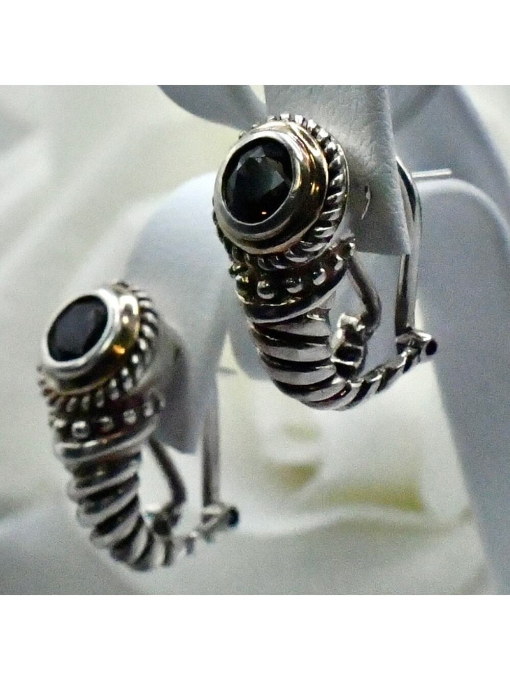 Samuel B Behnam BJC 14K Gold Sterling Silver Smoky Quartz J Hoop Earrings 9.14g